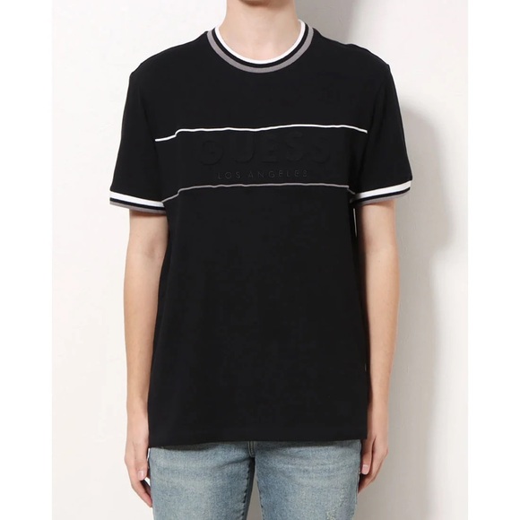 GUESS Black and White Men's Short Sleeve Tee - Picture 2 of 5